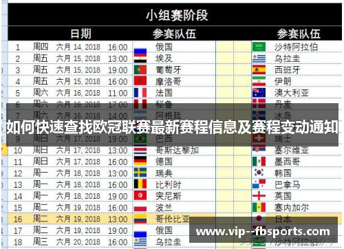 如何快速查找欧冠联赛最新赛程信息及赛程变动通知